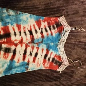 Tie dye spaghetti strap/tank top. M red white blue